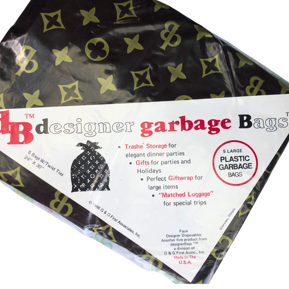 DB Designer Vintage 1986 Gift Storage Garbage Bags 5 Large Plastic Bags 24x30" - Picture 3 of 5